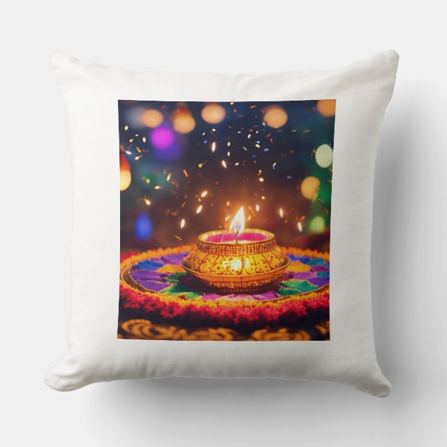 Cojín Decorativo Luces de luz Diwali Diya Auspiciosas (Anverso)