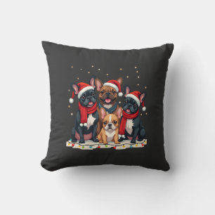 Cojín Decorativo Luces de Navidad Bulldogs Franceses Perro Frenchie