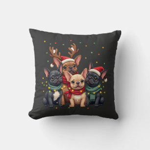 Cojín Decorativo Luces de Navidad Bulldogs Franceses Perro Xmas Fre