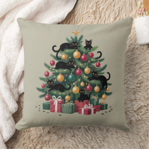 Cojín Decorativo Luces de Navidad de Gatos Negros para Amantes de G