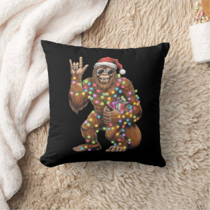 Cojín Decorativo Luces de Navidad de Santa Bigfoot Rock Divertido
