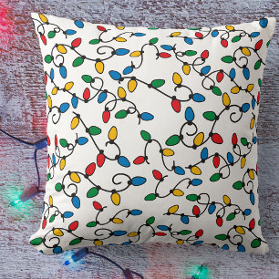 Cojín Decorativo Luces de Navidad en Rojo Azul Verde y Amarillo