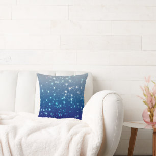 Cojín Decorativo Luces de Navidad Estrellas Cielo Azul