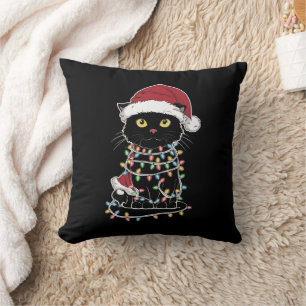 Cojín Decorativo Luces de Navidad para Amantes de Gatos Divertidos
