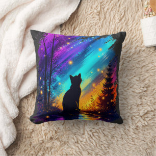Cojín Decorativo Luces del Norte Gato Místico