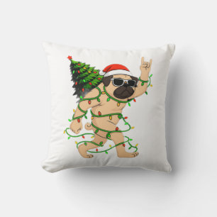 Cojín Decorativo Luces divertidas de Navidad de Pug en árbol – Navi