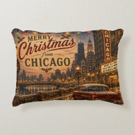 Cojín Decorativo Luces Navideñas de la Ciudad de Chicago en la Ruta