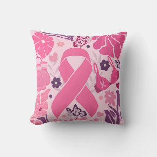 Cojín Decorativo Luchadora contra el cáncer de mama con cinta rosa