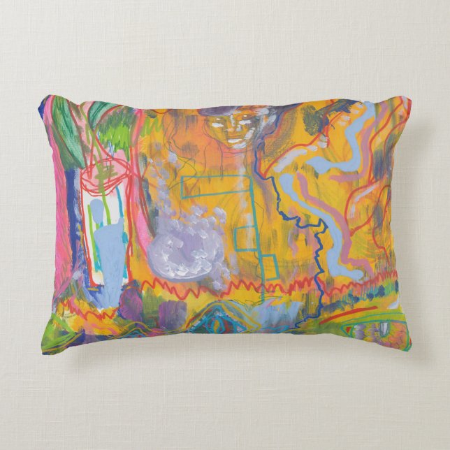 Cojín Decorativo Lucid Dreamer Arcoiris Rosa Resumen Arte de pintur (Anverso)