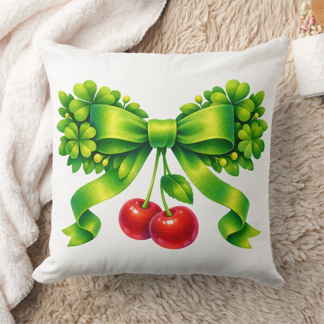 Cojín Decorativo Lucky Clover Bow with Cherries Green Design (Manta)