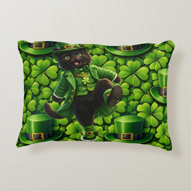 Cojín Decorativo Lucky leprechaun black cat Saint Patrick's Day Pat (Reverso)