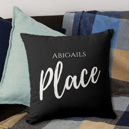 Cojín Decorativo Lugar de nombre personalizado negro