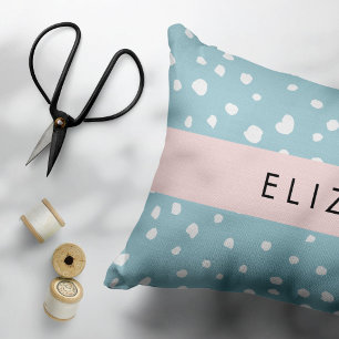 Cojín Decorativo Lugares dálmatas azules, puntos dálmatas, tu nombr