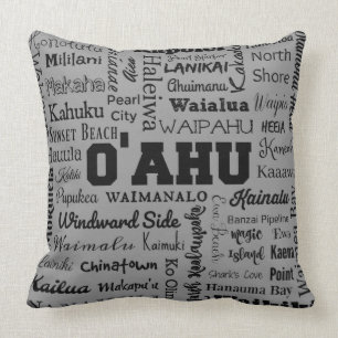 Cojín Decorativo Lugares de O'ahu Hawaii, gris y negro