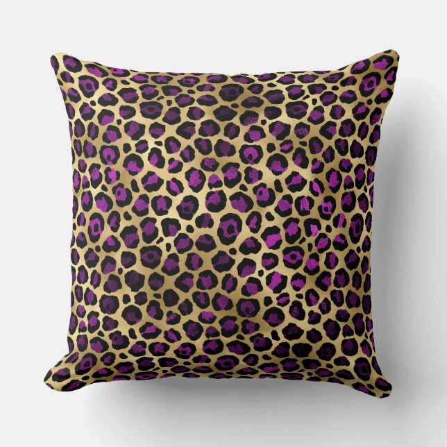 Cojín Decorativo Lugares elegantes de leopardo oscuro morado y Reli (Anverso)