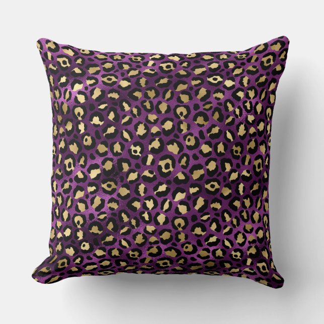 Cojín Decorativo Lugares elegantes de leopardo oscuro morado y Reli (Anverso)