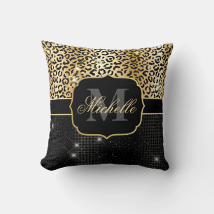 Cojín Decorativo Lugares y puntos de leopardo con brillo negro y do