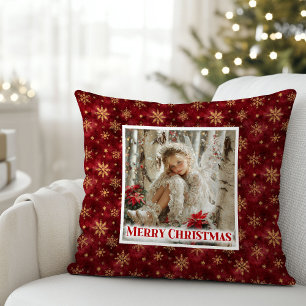 Cojín Decorativo Lujo Ángel Rojo Dorado Regalo de Navidad para Niño