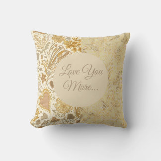 Cojín Decorativo Lujo, Día de San Valentín, Te Amo Más, Beige Dorad