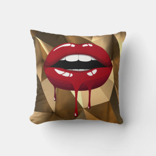 Cojín Decorativo Lujo Dorado Belleza Glamour Rojo Goteo Labios que 