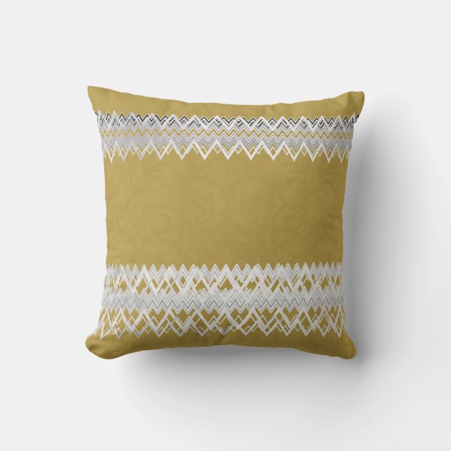 Cojín Decorativo Lujo, elegante, líneas blancas, amarillo mostaza (Anverso)