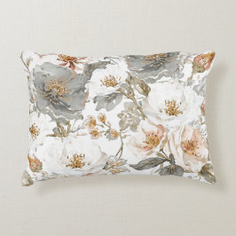 Cojín Decorativo Lujo, elegante, patrón de flores gris dorado