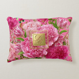 Cojín Decorativo Lujo Floral Rosa Monograma Jardín