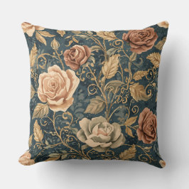 Cojín Decorativo Lujo, jardín vintage de Rosas, fondo azul