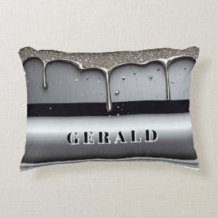 Cojín Decorativo Lujo Líquido Metal Nombre Personalizado Drip Cromo