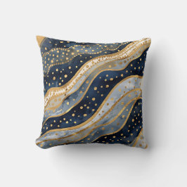 Cojín Decorativo Lujo, Moderno, Patrón Azul Dorado