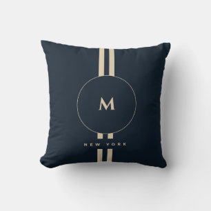 Cojín Decorativo Lujo Monograma Inicial Oro Medianoche Azul Marino