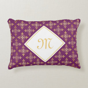Cojín Decorativo Lujo Monograma Morado y Dorado Quatre Floral