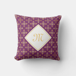 Cojín Decorativo Lujo Monograma Morado y Dorado Quatre Floral