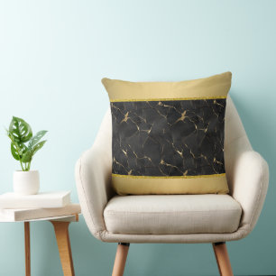 Cojín Decorativo Lujo Negro y Dorado Marmoleado 