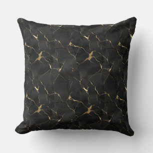 Cojín Decorativo Lujo Negro y Dorado Marmoleado