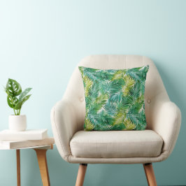 Cojín Decorativo Lujosa hoja de palma verde de isla tropical acuare