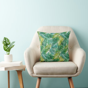 Cojín Decorativo Lujosa hoja de palma verde de isla tropical acuare
