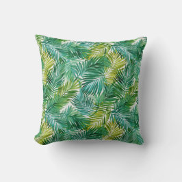 Cojín Decorativo Lujosa hoja de palma verde de isla tropical acuare