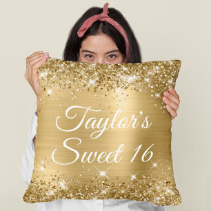 Cojín Decorativo Lujoso Brillante Dorado Purpurina Glam Sweet 16 Gr