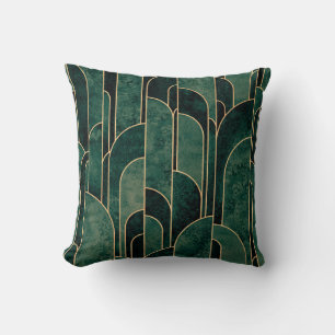 Cojín Decorativo Lujoso patrón Art Deco Verde y Oro