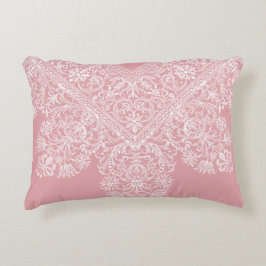 Cojín Decorativo Lujoso patrón de encaje italiano rosa rosa blanco