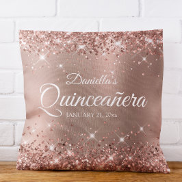 Cojín Decorativo Lujoso Rosa Dorado Glam Gradiente Quinceañera 15
