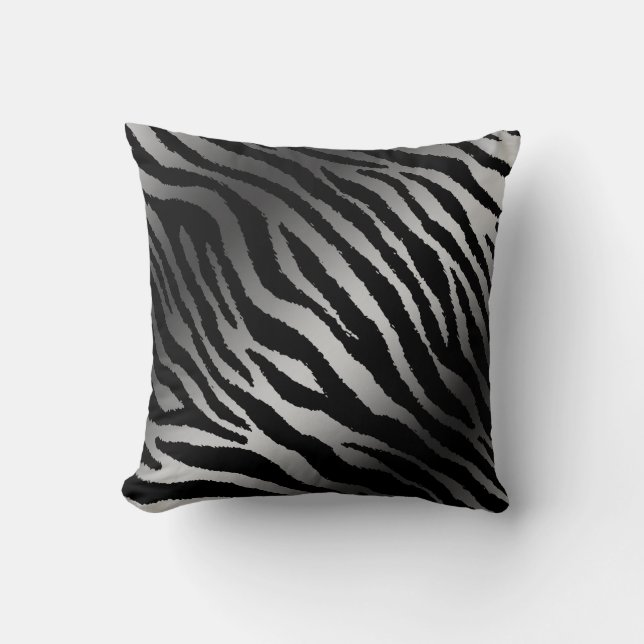 Cojín Decorativo Lujoso Zebra Moderna Línea Negra Plata (Anverso)