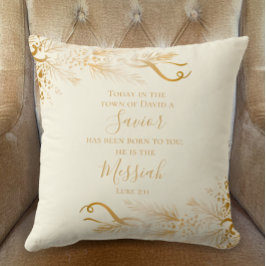 Cojín Decorativo Luke 2:11 Escritura Cristiana Dorada Feliz Navidad