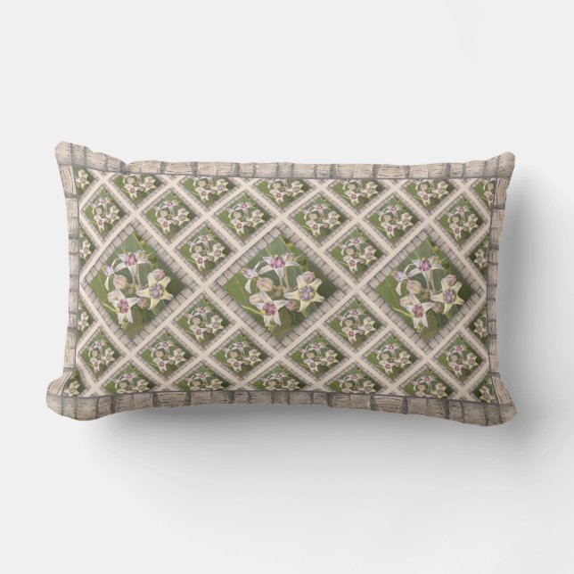 Cojín decorativo lumbar con encantadoras flores (Anverso)
