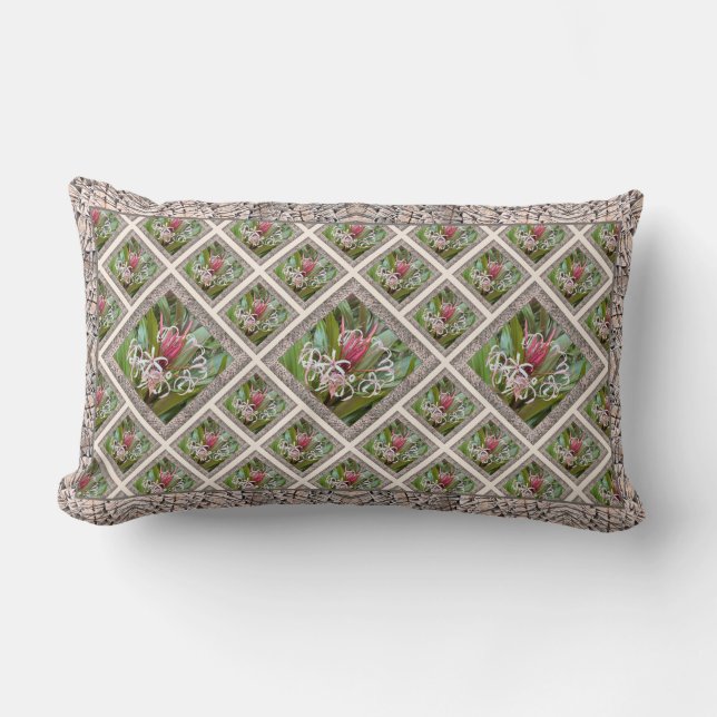 Cojín decorativo lumbar con las flores rosadas (Anverso)