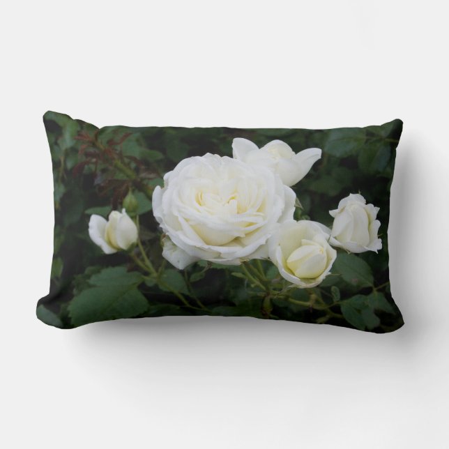 Cojín decorativo (Lumbar) Con Rosas Blancas (Anverso)