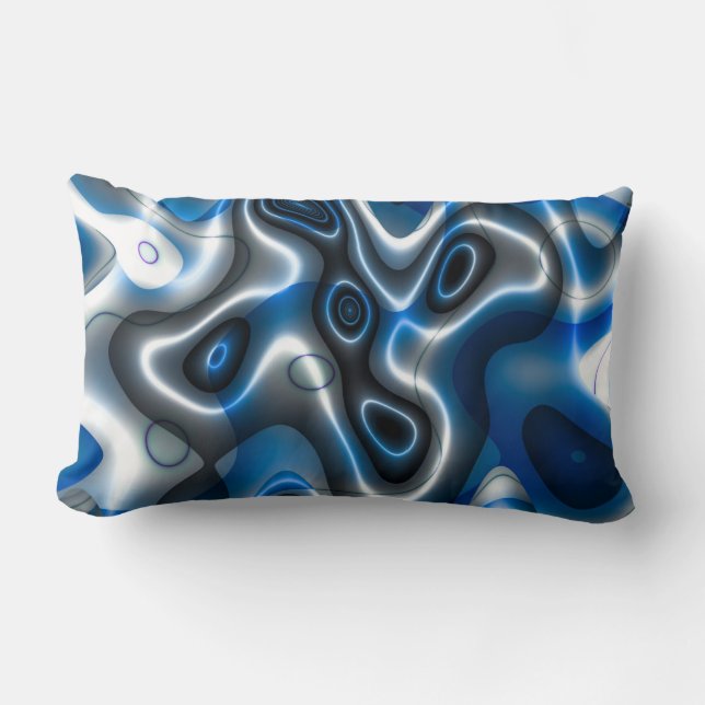 Cojín decorativo Lumbar de Arte Fractal Azul/Gris (Anverso)