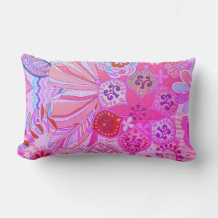 Cojín decorativo lumbar de impresión floral rosa m