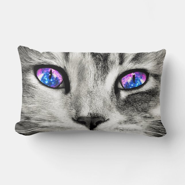 Cojín decorativo lumbar de ojos de gato galaxico (Anverso)